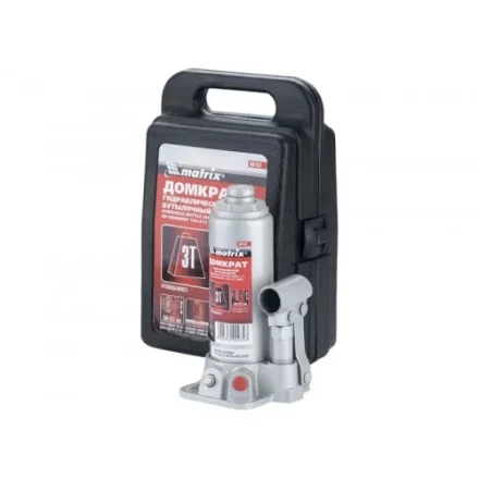 Домкрат гидравлический бутылочный 3 т h подъема 194–372 мм в пластиковом кейсе  MATRIX MASTER 50752 купить в Перми