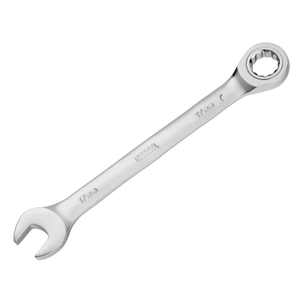 Ключ комбинированный трещоточный, 17 мм, CrV, матовый хром// Denzel 14711 купить в Перми