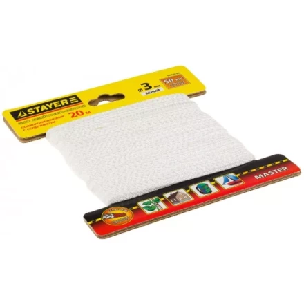 Шнур STAYER &quot;MASTER&quot; хозяйственно-бытовой, полипропиленовый, вязанный, с сердечником, белый, d 3, 20м 50410-03-020 купить в Перми