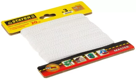 Шнур STAYER &quot;MASTER&quot; хозяйственно-бытовой, полипропиленовый, вязанный, с сердечником, белый, d 3, 20м 50410-03-020 купить в Перми