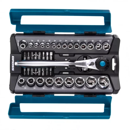 Набор торцевых головок трещотка 120 зубьев 41 предмет 1/2&quot; 1/4&quot; CrV Gross 14143 купить в Перми