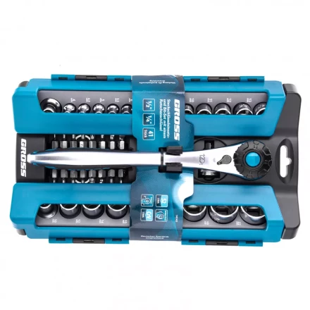 Набор торцевых головок трещотка 120 зубьев 41 предмет 1/2&quot; 1/4&quot; CrV Gross 14143 купить в Перми