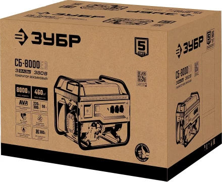 ЗУБР 8000 Вт, 380 / 220 В, бензиновый генератор с электростартером (СБ-8000Е-3) купить в Перми