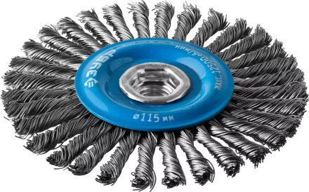 ЗУБР &quot;ПРОФЕССИОНАЛ&quot;. Щетка дисковая для УШМ, плетеные пучки стальной проволоки 0,5мм, 115ммхМ14 35192-115_z02 купить в Перми