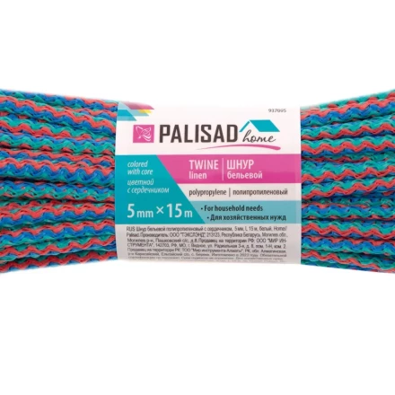 Шнур бельевой полипропиленовый с сердечником, 5 мм, L 15 м, цветной, Home Palisad 937095 купить в Перми