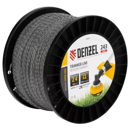 Леска для триммера двухкомпонентная витой квадрат, 2,4мм х 243м, на DIN катушке EXTRA CORD// Denzel 96823 купить в Перми