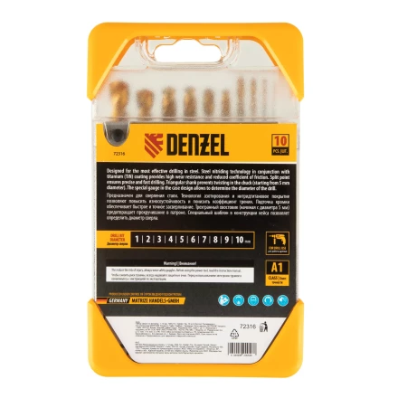 Набор сверл по металлу, 1-10 мм, HSS-Tin, Golden Tip, 10 шт Denzel 72316 купить в Перми