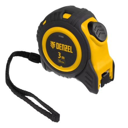 Рулетка Denzel 3м х 16мм, обрезиненный корпус, автоматическая фиксация, 31550 купить в Перми