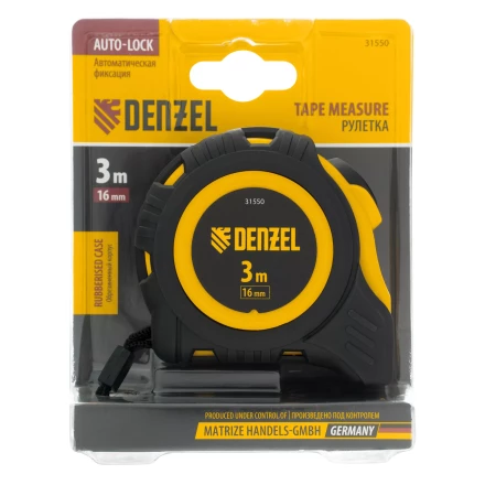 Рулетка Denzel 3м х 16мм, обрезиненный корпус, автоматическая фиксация, 31550 купить в Перми