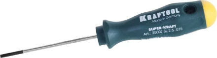 Отвертка KRAFTOOL, Cr-Mo-V закалённый стержень, двухкомпонентная противоскользящ рукоятка, SL 2,5x0,4x75мм 25007-2.5-075 купить в Перми