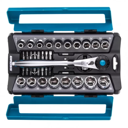 Набор торцевых головок трещотка 120 зубьев 36 предметов 1/2&quot; CrV Gross 14144 купить в Перми