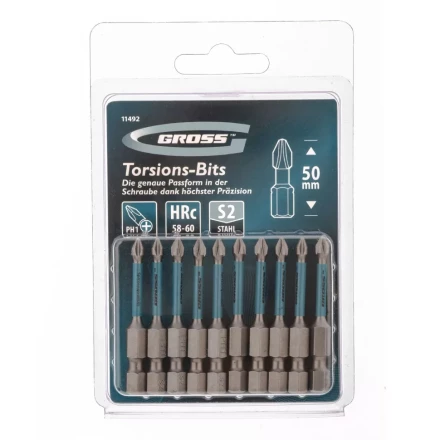 Набор бит торсионных PH1x50 мм для ударных шуруповертов 10 шт. Gross 11492 купить в Перми