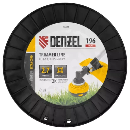 Леска для триммера двухкомпонентная витой квадрат, 2,7мм х 196м, на DIN катушке EXTRA CORD// Denzel 96824 купить в Перми