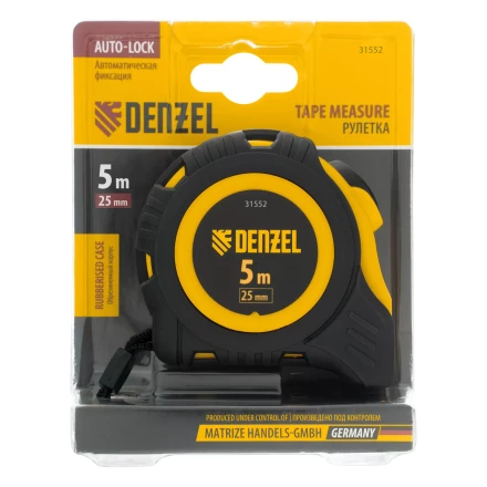 Рулетка Denzel  5м х 25мм, обрезиненный корпус, автоматическая фиксация, 31552 купить в Перми