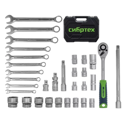 Набор инструментов Сибртех 13393, 1/2&quot;, пластиковый кейс, 32 предмета купить в Перми