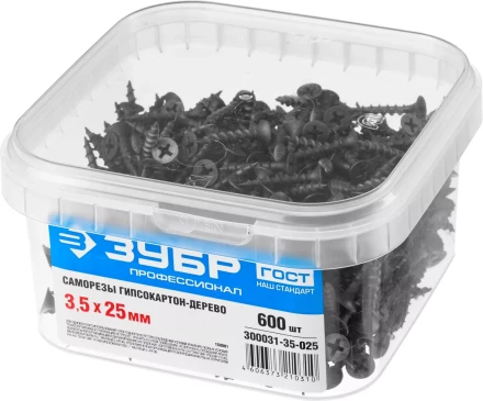 Саморезы фосфатированные с крупной резьбой, гипсокартон-дерево, ЗУБР 300031-35-025, PH2, 3,5 x 25 мм, 600 шт 300031-35-025 купить в Перми