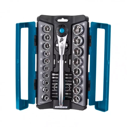 Набор торцевых головок трещотка 120 зубьев 36 предметов 1/2&quot; 3/8” CrV Gross 14145 купить в Перми