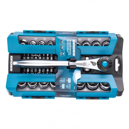 Набор торцевых головок трещотка 120 зубьев 36 предметов 1/2&quot; 3/8” CrV Gross 14145 купить в Перми