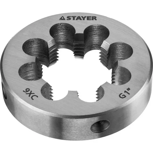 Плашка круглая ручная STAYER "MASTER", сталь 9ХС, для трубной резьбы G 1`` 28029-1 купить в Перми