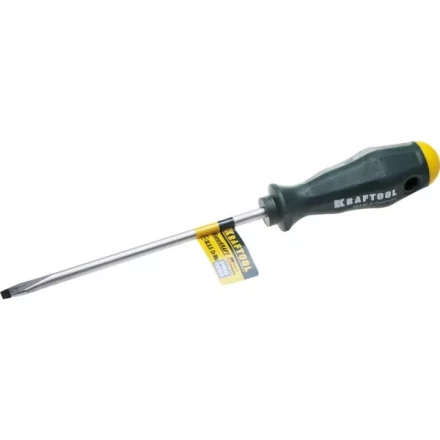 Отвертка KRAFTOOL, Cr-Mo-V закалённый стержень, двухкомпонентная противоскользящ рукоятка, SL 6,5x1,2x150мм 25007-6.5-150 купить в Перми