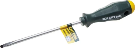 Отвертка KRAFTOOL, Cr-Mo-V закалённый стержень, двухкомпонентная противоскользящ рукоятка, SL 6,5x1,2x150мм 25007-6.5-150 купить в Перми
