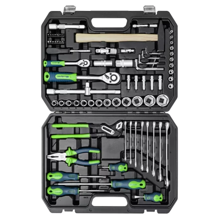 Набор инструментов Сибртех 13394, 1/2&quot;, 1/4&quot;, пластиковый кейс 76 предметов купить в Перми