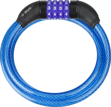 Замок ЗУБР &quot;ПРОФЕССИОНАЛ&quot;, тросовый, кодовый, с изменяемым кодом, длина троса - 1200мм, d 10мм 37262-120 купить в Перми