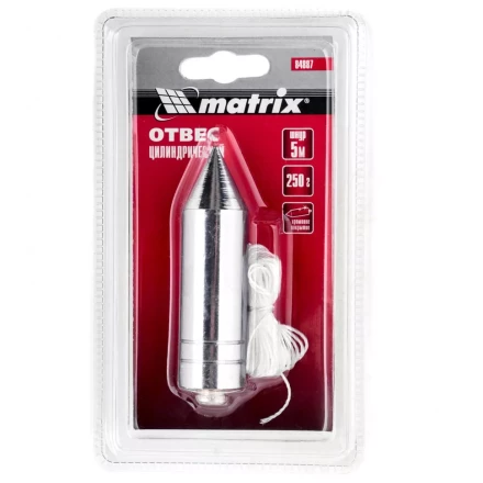 Отвес цилиндрический 250 г шнур 5 м Matrix 84887 купить в Перми