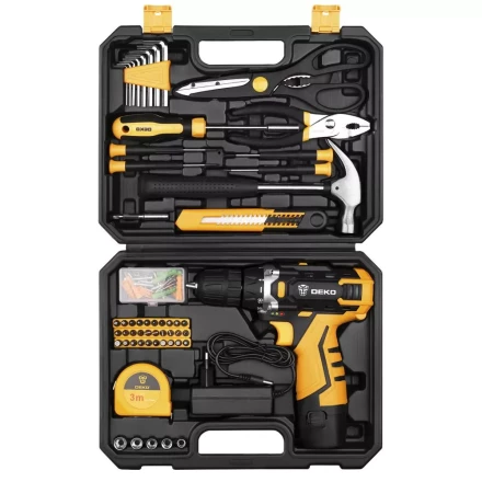 Дрель аккумуляторная DKCD12FU-Li DEKO + набор 104 инструмента для дома, 063-4104 купить в Перми
