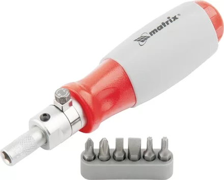 Отвертка реверсивная, поворотная головка, набор бит, CrV , 6 шт MATRIX 11548 купить в Перми