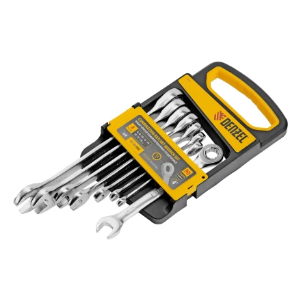 Набор ключей комбинированных трещоточных 6-19 мм, 8 шт., CrV, матовый хром// Denzel 14721 купить в Перми