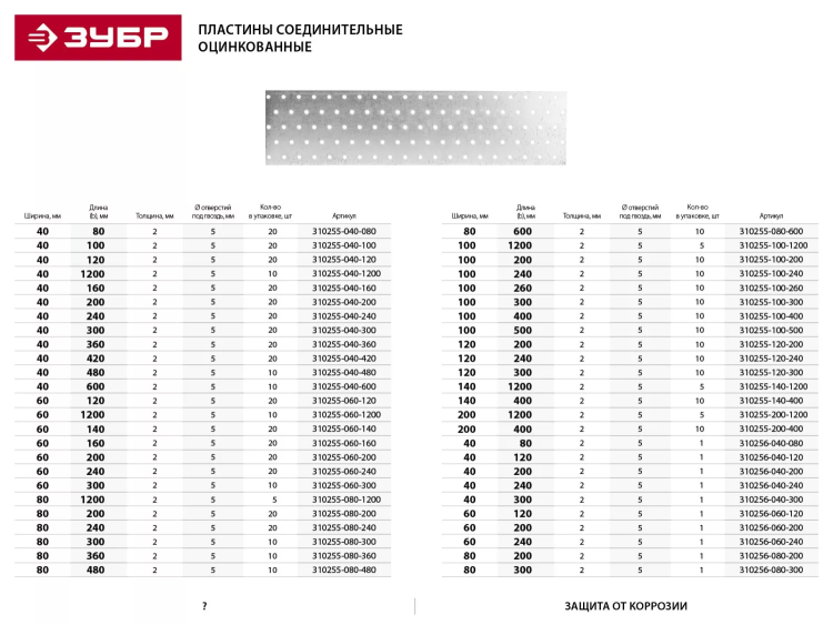 Пластина соединительная ЗУБР "МАСТЕР", 40х200мм, 20шт 310255-040-200 купить в Перми