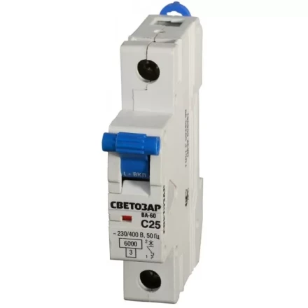 Выключатель автоматический СВЕТОЗАР 1-полюсный, 25 A, &quot;C&quot;, откл. сп. 6 кА, 230 / 400 В SV-49061-25-C купить в Перми