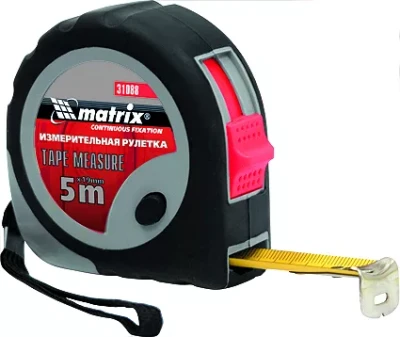 Рулетка Continuous fixation 3 м х 16 мм обрезиненный корпус плавная фиксация MATRIX 31086