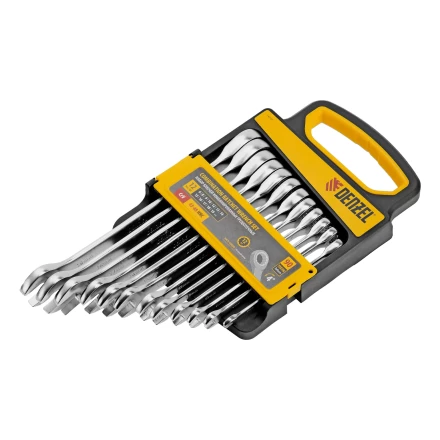 Набор ключей комбинированных трещоточных 6-19 мм, 12 шт., CrV, матовый хром// Denzel 14722 купить в Перми