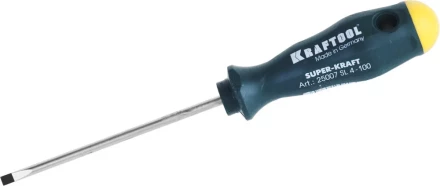 Отвертка KRAFTOOL, Cr-Mo-V закалённый стержень, двухкомпонентная противоскользящ рукоятка, SL 4,0x0,8x100мм 25007-4.0-100 купить в Перми