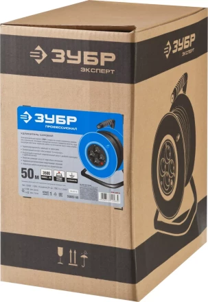 Удлинитель ЗУБР &quot;ПРОФЕССИОНАЛ&quot; на катушке, ПВС 3х1,5кв мм, 4 гнезда, макс мощн 3500Вт, 50м 55082-50 купить в Перми