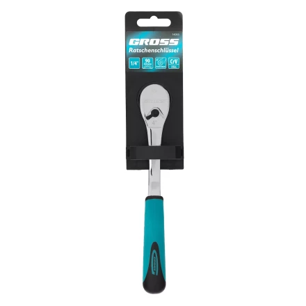 Ключ-трещотка 1/4&quot; Gross 14053, CrV, 90 зубьев, усиленный, хром купить в Перми