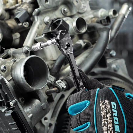 Ключ-трещотка 1/4&quot; Gross 14053, CrV, 90 зубьев, усиленный, хром купить в Перми