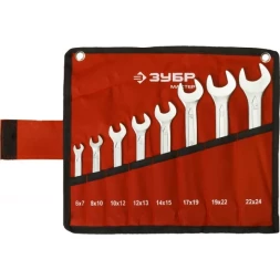 Набор ЗУБР "МАСТЕР": Ключ гаечный рожковый, Cr-V сталь, хромированный, 6-24мм, 8шт 27010-H8