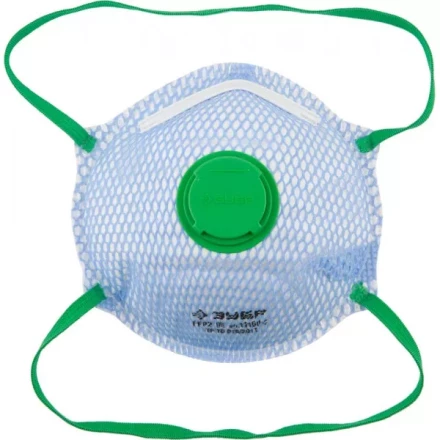 Полумаска фильтрующая ЗУБР &quot;ЭКСПЕРТ&quot; коническая, с внешней сеткой, с клапаном, многослойная, класс защиты FFP2 11160-2 купить в Перми