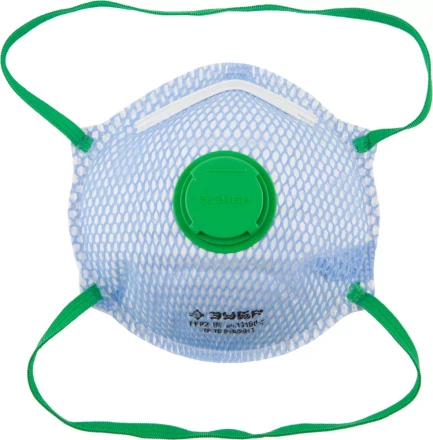 Полумаска фильтрующая ЗУБР &quot;ЭКСПЕРТ&quot; коническая, с внешней сеткой, с клапаном, многослойная, класс защиты FFP2 11160-2 купить в Перми