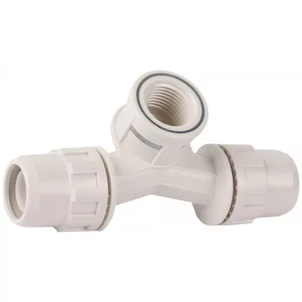 Тройник ЗУБР &quot;ШиреФит&quot; переходной со смещением &quot;штуцер с гайкой - внутренняя резьба - штуцер с гайкой&quot;, 20мм-1/2&quot;-20мм 51504-20-1/2-20 купить в Перми