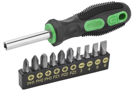 Набор URAGAN: Отвертки с двухкомпонентной рукояткой, SL3, 4, 5, 6. PH1, 2, 3, PZ: 1, 2, 3, 10 предм 25188-H10 купить в Перми