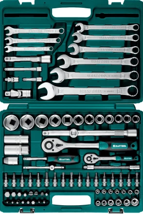 Набор KRAFTOOL &quot;EXPERT QUALITAT&quot;: Торцовые головки &quot;SUPER LOCK&quot; с присоединит квадратом, 1/2&quot;,1/4&quot;,82 предмета 27887-H82_z03 купить в Перми