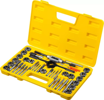 Набор метчиков и плашек STAYER &quot;MASTER&quot;, плашки 17шт, метчики 17шт, метчикодерж. 2шт, плашкодерж. 1шт, резьбомер 1шт, отвертка 1шт, 40 предметов 2805-H40_z01 купить в Перми