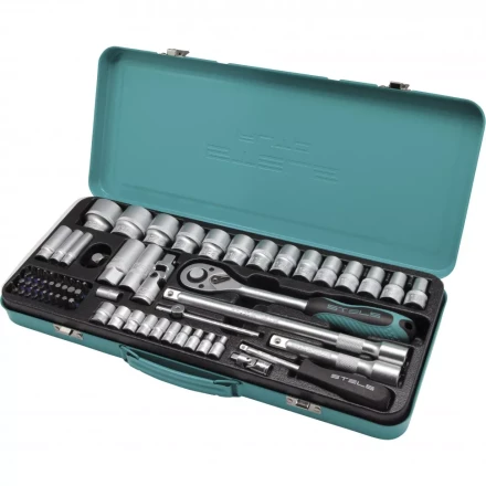 Набор торцевых головок с трещоткой 1/2 и 1/4 69 предметов Stels 13576 купить в Перми