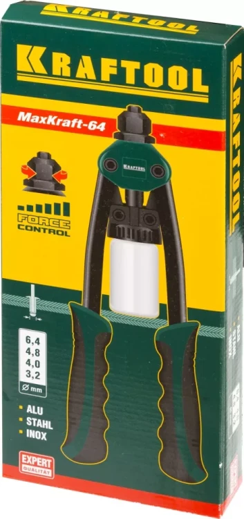 Заклепочник двуручный силовой компактный, KRAFTOOL "MaxKraft-64" 31160, для заклёпок d=3,2-6,4 мм из Al, стали, нерж стали, усил литой корпус 31160 купить в Перми