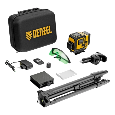 Лазерный уровень мультипризменный DLV-360-3T, 30 м, зеленый луч, Li-Ion 2,4 Aч, штатив // Denzel 350805 купить в Перми