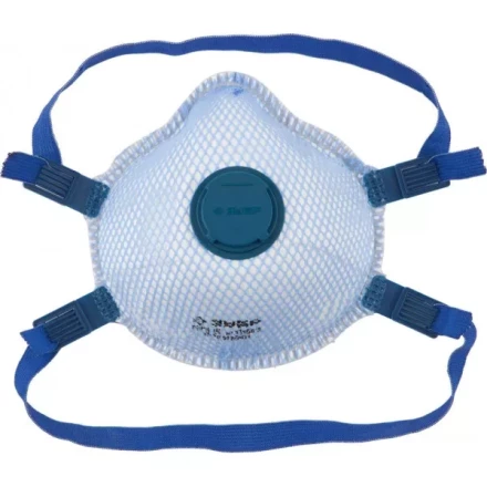 Полумаска фильтрующая ЗУБР &quot;ЭКСПЕРТ&quot; коническая, с внешней сеткой, с клапаном, многослойная, класс защиты FFP3 11160-3 купить в Перми